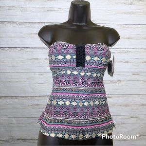 Arizona Multicolor Tribal Tankini Swim Bikini Top - Juniors Small